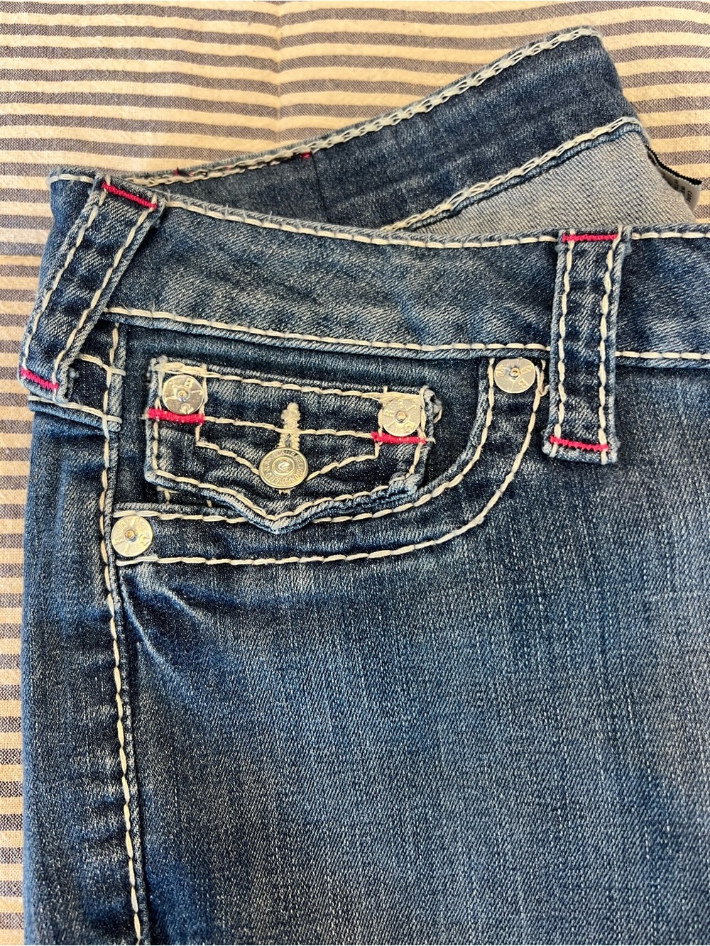 True Religion Y2K Skinny Jeans Pink Stitching - Picture 5 of 5